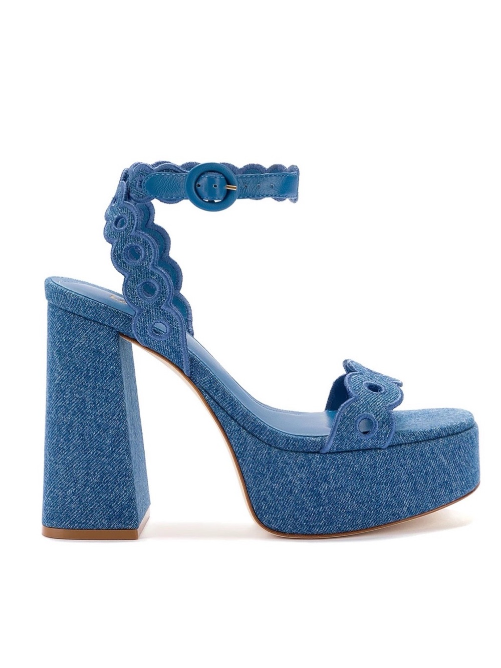 New Larroude Dolly Broderie Sandal In Blue Stoned Denim Sz 9.5